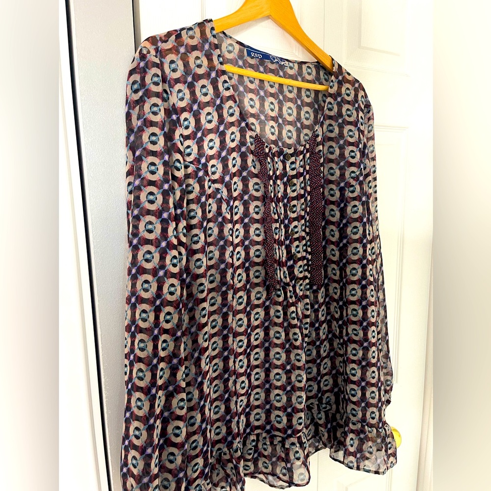 See through thin Blouse button down, long sleeve Plus size 2XXL cover up - Picture 1 of 5